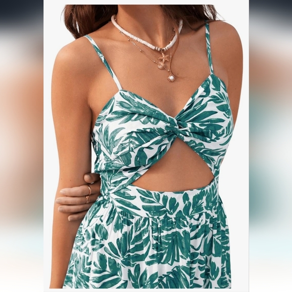 Boho High Waist Tropical Print cut out Summer Twist Front Backless dress - Picture 3 of 9